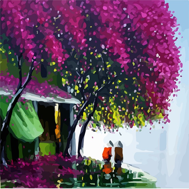 trees, people, low poly art, low polygon art, minimalistic, beauty, creative, nature, landscape, painting, art