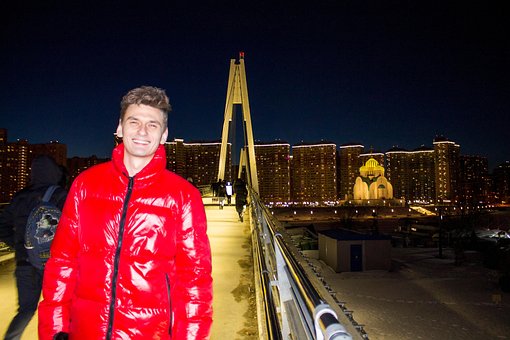 Rot, Mann, Musiker, Bunt, Farbe, Brücke