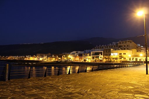 Nacht, Landschaft, Stadt, Meer, Strand