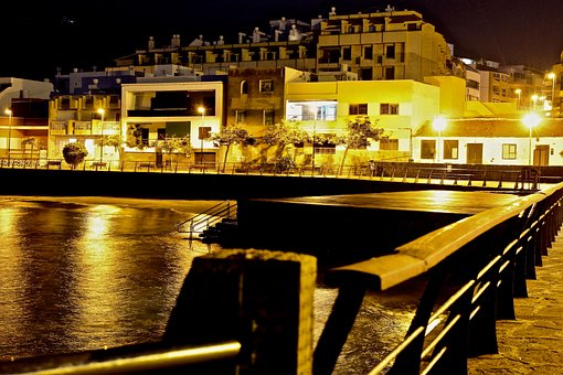 Nacht, Strand, Meer, Landschaft, Urban