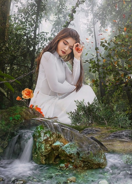 Download free HD stock image of Woman Forest Free woman forest river illustration