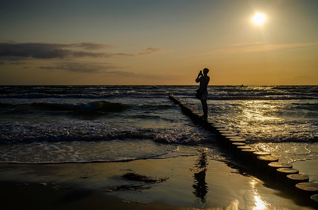 Strand, Sonnenuntergang, Frau, Meer