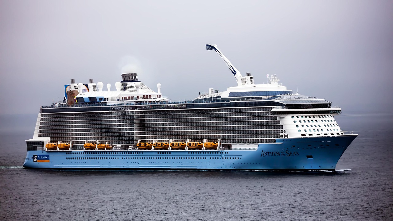 Modern luxury cruise ship on ocean for smart vacation booking technology
