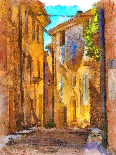 Free alley houses nature illustration