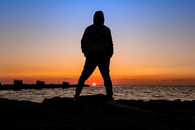 Mand, Strand, Solnedgang, Skumring, Han