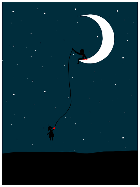 Angeln, Mond, Zeichnung, Nacht
