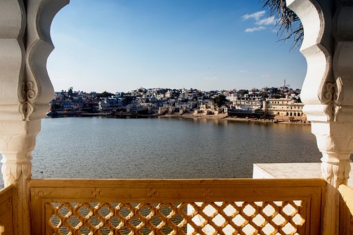 Sø, Pushkar, By, Indien, Balkon