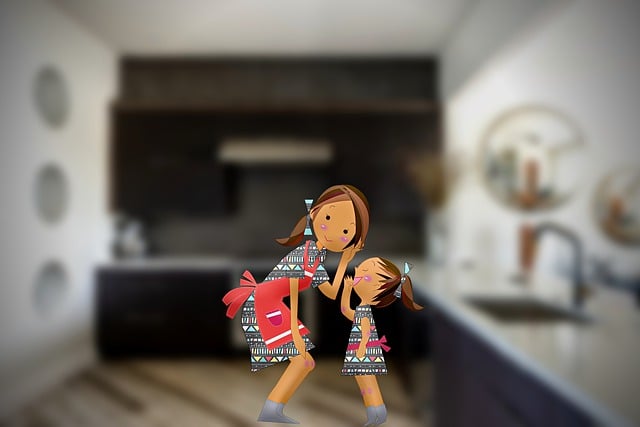 Free motherhood kitchen daughter illustration