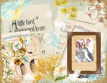Fugl, Blomst, Blomster, Scrapbooking