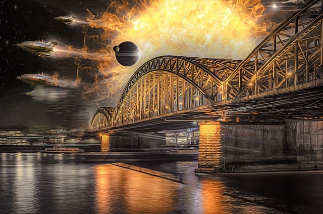 Free bridge aliens invasion illustration