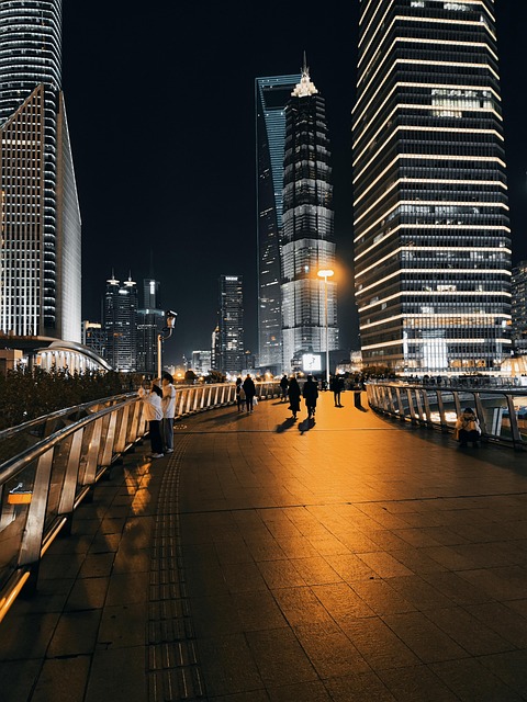 Nacht, Stadt, Gebäude, Shanghai, Straße