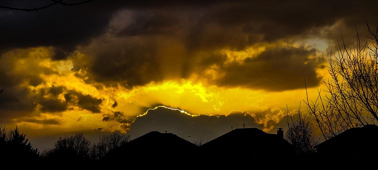 Zonsondergang, Natuur, Landschap, Lucht
