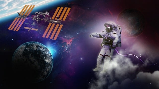 Free space station astronaut land illustration
