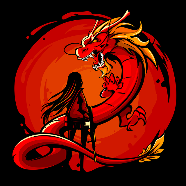 Free dragon fantasy woman illustration