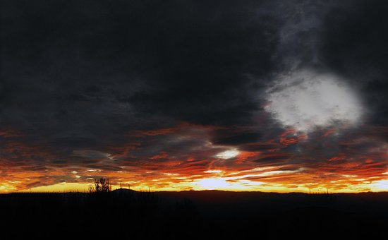 Solnedgang, Landskap, Natur, Mørke