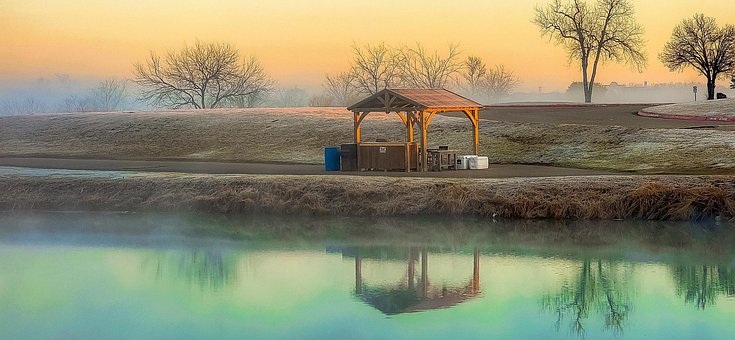 Mist, Meer, Zonsopkomst, Winter