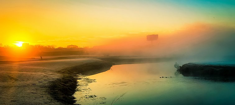 Zonsopkomst, Lucht, Natuur, Winter