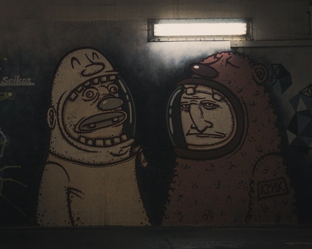 Graffiti, Straße, Überleitung, Nacht