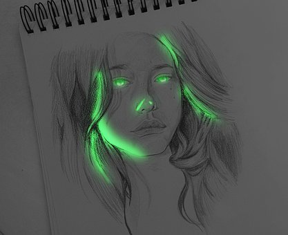 Schönheit, Frau, Zeichnung, Neon