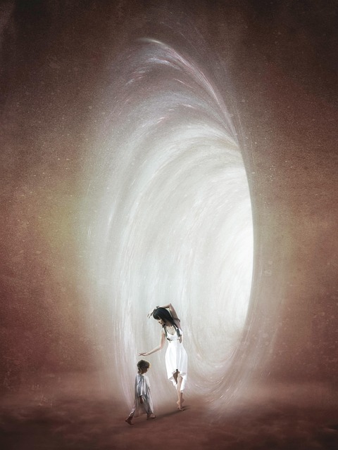 Free child woman wormhole illustration