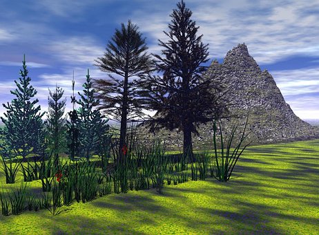 Berge, Natur, Wiese, Blumen, Bäume