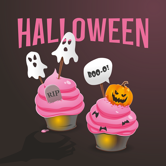 Free halloween ghost cupcakes vector