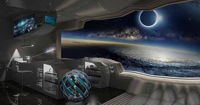 Free space travel sci-fi spaceship illustration