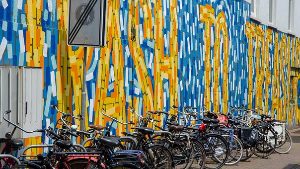 Bicicletas, Pared, Pared Colorida