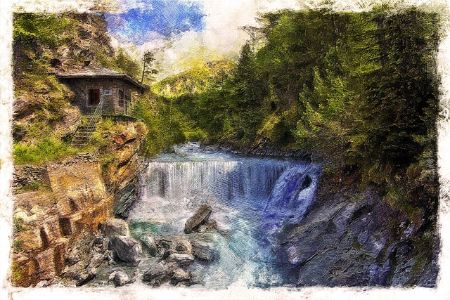 Free waterfall river photo art illustration