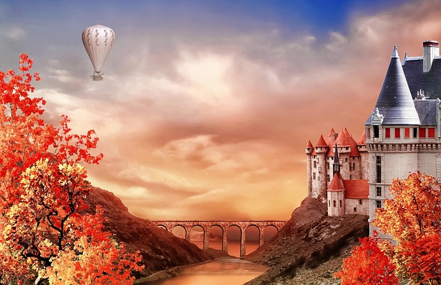 Free castle balloon bridge illustration