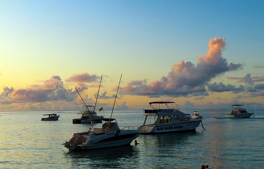 Boote, Meer, Sonnenuntergang, Yachten