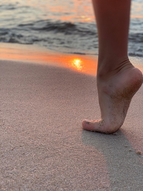 Pie, Playa, Mar, Atardecer, Pierna