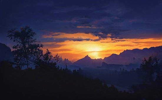 Solnedgang, Afrika, Bjerg, Landskab
