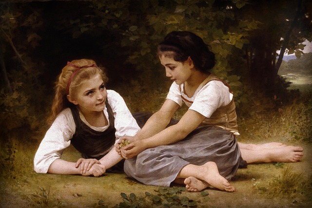 Free the nut gatherers girls painting illustration