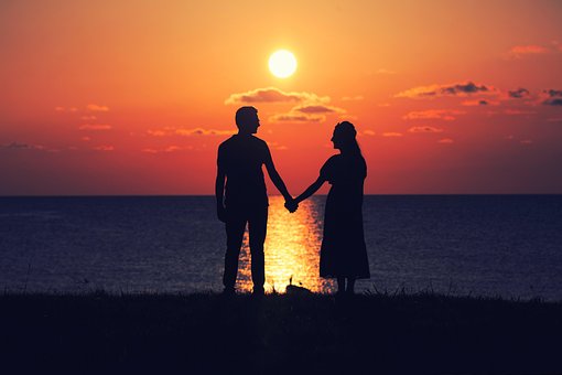 Solnedgang, Coupé, Strand, Holde Hænder