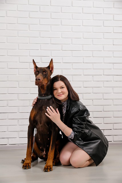 Frau, Dobermann, Hund, Natur, Haustier