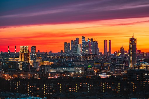 Centrum, Tapet 4K, Skyline, Solnedgang
