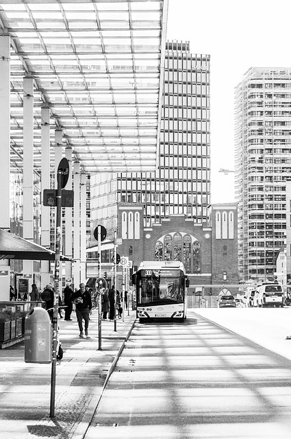 bus stop, city, road, sidewalk, pedestrians, people, urban, buildings, cityscape, station