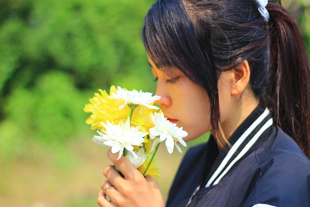 Flores, Mujer, Ramo, Oler, Fragancia