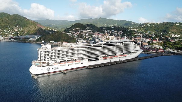 Navio De Cruzeiro, Porta, Mar, Costa