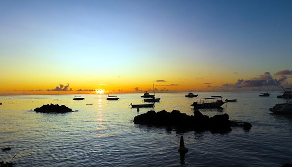 Sonnenuntergang, Meer, Dämmerung, Boote