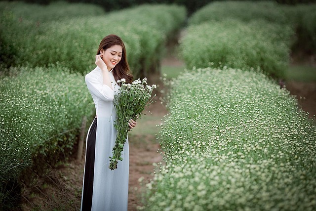 Frau, Modell, Blumen, Blumen Hintergrund