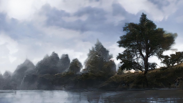 Free trees river art illustration
