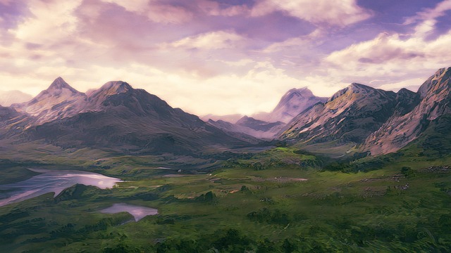 Free mountains field art illustration