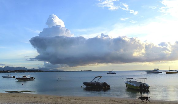 Wolken, Meer, Strand, Boote, Horizont