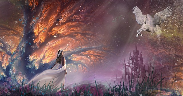 Free unicorn fantasy clouds illustration