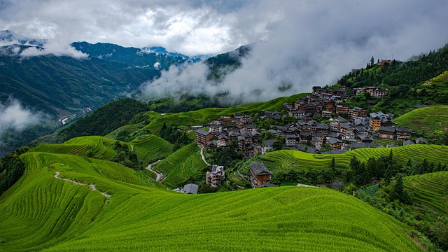 龍寺棚田, 桂林中国, 田んぼ, 自然, 少数民族, 段々畑, 雲