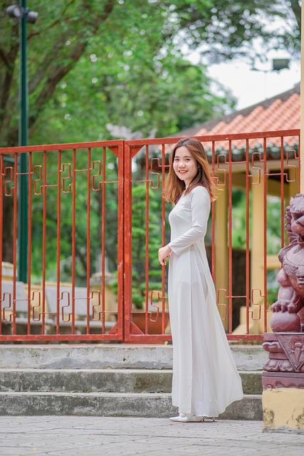 woman, ao dai, park, traditional outfit, vietnam, outdoors, asia, asian woman, portrait