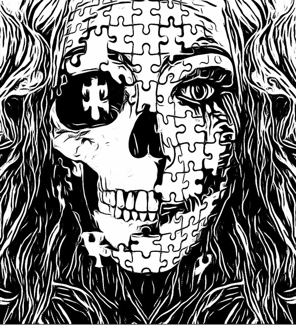 Free skull puzzle female illustration