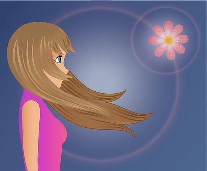 Mulher, Flor, Vento, Celeste, Querida